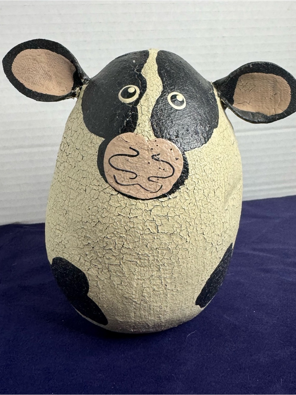Hand Painted Crackle Canvas Cow Folk Art Farmhouse Primitive Country Deco